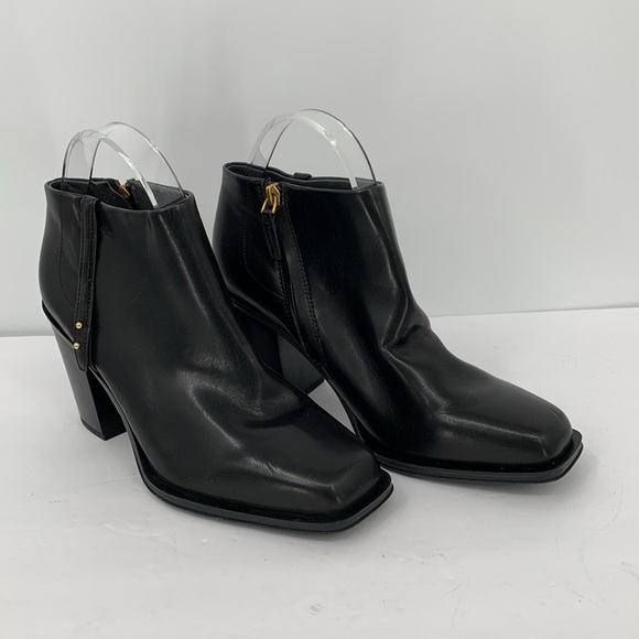Franco Sarto Vivica ankle boots shoe heel black zipper vegan square toe 8.5 - Picture 2 of 6